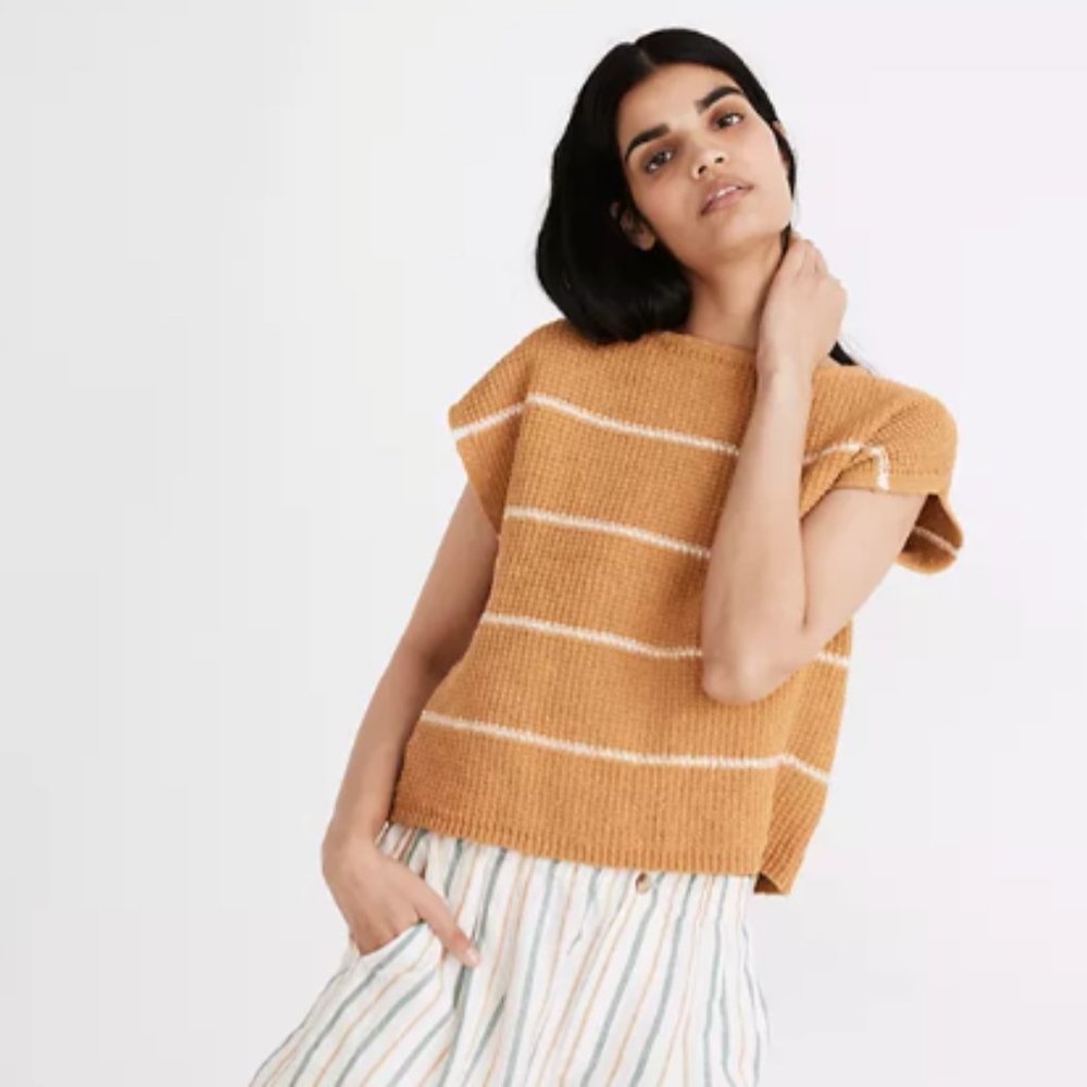 NWT! Madewell Boatneck Button-Back Sweater Tee in Stripe